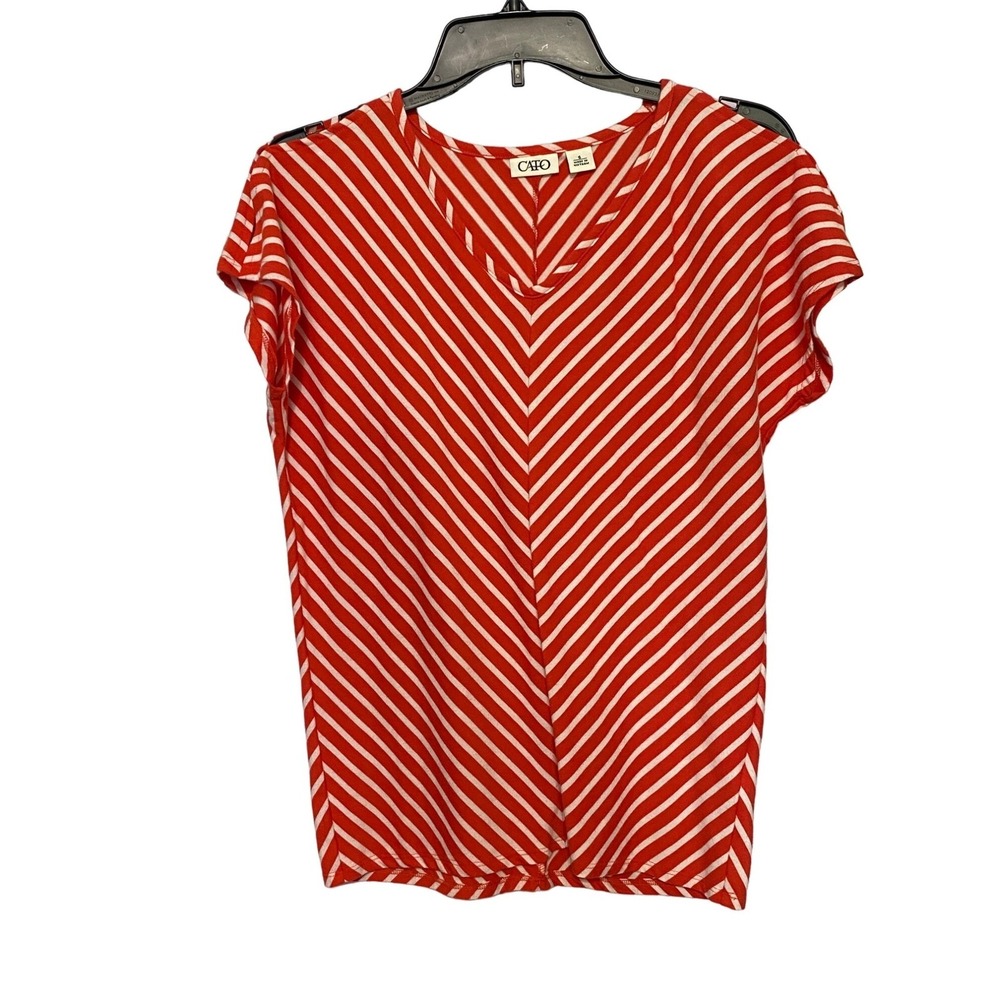 Cato Red & White Chevron Design Cold Shoulder Cap Sleeves Top Size‎ Small